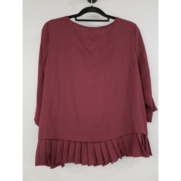NEW J. Jill Shirt Pinot Burgundy Crepe Blouse 3/4 Sleeve Pleated Ruffle Hem‎ Top - Picture 5 of 5